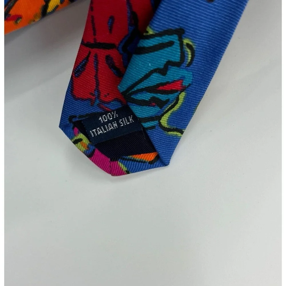Gap Vintage Y2K 90s Italian Silk Tie Neon Winter Wear Print 57